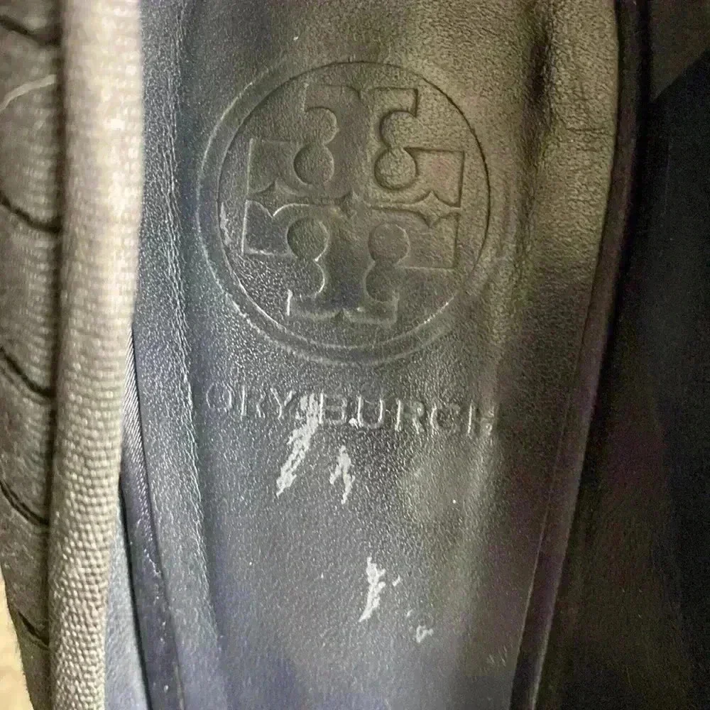 Tory Burch Peep Toe Metal Studs Black & Navy Blue Women’s Size 6.5